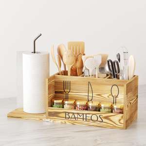 Soporte Doble para Cubiertos de Cocina, Estilo Moderno, 2 Niveles, Madera Tallada Ecológica - Product Image 6