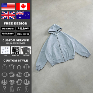 Sweat-shirt zippé pour homme en molleton bouclette de haute qualité, coupe boxy, avec logo personnalisé, épaules tombantes, style streetwear, épais et court - Product Image 2