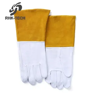 RHK OEM Welder Gloves Supplier Cheap 13" Goatskin Cowhide Leather Heat Resistant Safety Hand Work TIG Argon Welding Gloves