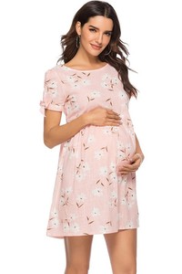 Vestido de Maternidad Mini Floral Rosa, Verano, Rayón, Jersey Transpirable, Ecológico, Antibacterial, Cintura Alta, Corte en A - Product Image 5