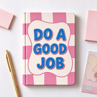 Jurnal Hardcover Kotak-kotak Pink Putih A5, Notebook Kutipan Positif, Cetak Kustom untuk Wanita