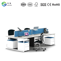 Sistema di Scrivania per 4 Persone con Divisorio Blu e Cornice Bianca per Spazi di Lavoro Open Space, Produzione Cinese
