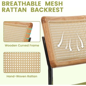 Modern Cesca Cane <strong>Dining</strong> <strong>Chairs</strong> <strong>Set</strong> <strong>of</strong> <strong>4</strong> Handwoven Rattan Cane Back Metal Legs Polyester Upholstered Seat Eco-Friendly - Product Image 6