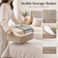 Panier de rangement carré pliable en coton tissé avec poignées durables, style moderne et minimaliste, pour le bureau, l'organisation des collations et le linge.