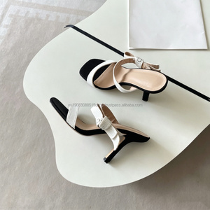 Escarpins à bride en T pour femme, style luxueux, bout carré, talon carré, sandales à enfiler avec nœud décoratif, tige respirante, chaussures d'été - Product Image 1
