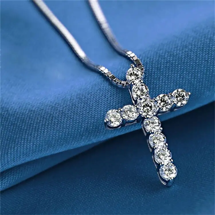Imported Moissanite Diamond Custom Hip-Hop Necklace Cross Diamond Clavicle Chain Diamond Pendant Factory Direct Sales