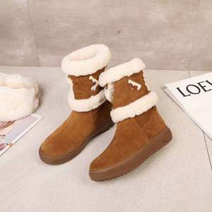 Botas de Nieve de Diseño Casual de Lujo, de Piel Vacuna, Planas, Sin Cordones, de Caña Alta, Modernas y a la Moda para Invierno - Product Image 3