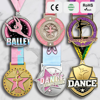 Medali Tari Kustom Balet Glitter Pink Enamel Bintang 3D Kompetisi Tari Studio Resital Pita Penghargaan yang Dipersonalisasi