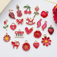Nouveaux breloques en alliage rouge à faire soi-même, en forme de cœur, de chat, de cerise, de sabot de cheval, style décontracté/sportif pour la fabrication de bijoux, cadeau