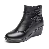 Bottes d'hiver 2026 pour femmes à talon compensé, ornements nœud et strass, bottines mi-mollet, chaussures quotidiennes d'extérieur pour temps froid, OEM ODM pris en charge