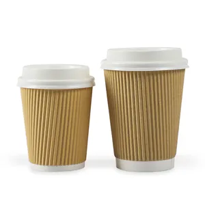 Wholesale Custom Double Wall Paper Cup Biodegradable Ripple Tea Coffee Paper Cups