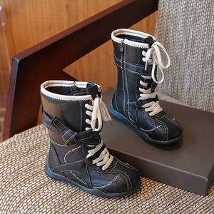 Children's Wholesale Snow Winter Warm Shoes Leather Winter Boots Girl Kid Lace up Snow Boots - Product Image 2