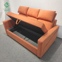 Canapé en velours orange avec un grand coffre de rangement, canapé multifonctionnel en gros, cadre en bois massif, canapé durable, fabricant de canapés