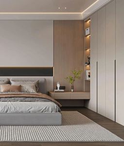 Juego de Muebles de Dormitorio Personalizados con Soporte de Cama Colgante, Mesita de Noche Integrada y Armario - Product Image 1