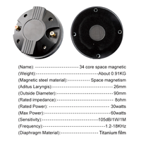 Haut-parleur de compression en titane XY350-1SP 34 mm, aimant aérospatial 34 noyaux, 30 W, 8 ohms, 105 dB, tweeter HF pour la fabrication de haut-parleurs professionnels