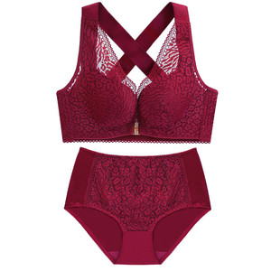 New Product Front Buckle Strapless Plus Size <b>Bra</b> Sets Wireless Lace Push up Bralette Sexy Lingerie Set - Product Image 4