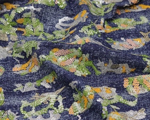 ファッション性の高い高品質花柄ビーズ刺繍入りポリエステル/ラミーデニム生地のドレス、コート、パンツ、アパレル - Product Image 5