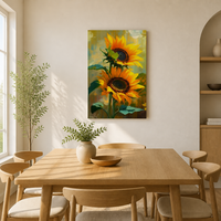 Impression sur toile murale moderne personnalisée en gros, motif tournesol, peinture florale vibrante pour la décoration de la maison et du salon