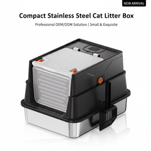 Bac à litière pour <span class=keywords><strong>chat</strong></span> en acier inoxydable de luxe avec design fermé, facile à nettoyer, anti-fuite, technologie anti-odeurs, capacité de 51 L - Product Image 1