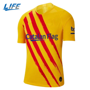 Camiseta de Fútbol Personalizada con Franja <span class=keywords><strong>Roja</strong></span>, Estilo Catalán Senyera, Versión para Jugador o Aficionado, Añade Número y Nombre, Transpirable, Secado Rápido - Product Image 1