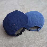 Casquette 5 panneaux en jean bleu vintage de haute qualité avec logo tissé personnalisé, style sport décontracté, visière plate, pour hommes