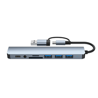 Hub USB 8-en-1 multiport avec support de lecture TF/PD, audio USB 3,5 mm, et ports Type-C pour ordinateur