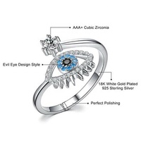 Bijoux fantaisie, argent sterling 925, zircon 3A, bague ouverte œil du diable pour femmes