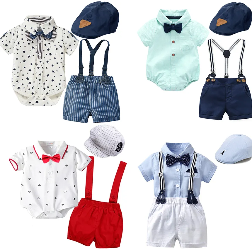 Bebek giysileri erkek resmi kıyafet 2 yaşında jartiyer tasarlanmış erkek bebek pamuklu giysiler 2023 yaz bebek Romper gömlek kıyafet