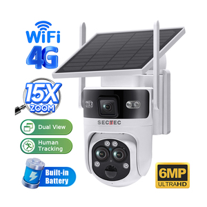 SECTEC HD 3Lens Dual Screen Viewing 4G GSM Solar <b>Camera</b> 15X PTZ Rotate IP65 Outdoor <b>Camera</b> Human Detection CCTV <b>IP</b> <b>Camera</b> ST-637 - Product Image 4