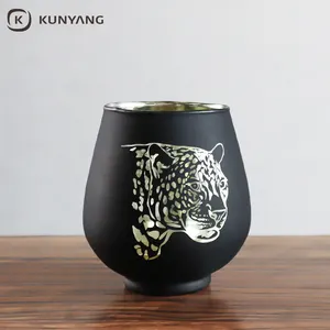 Cadeau de luxe Décoration Bougeoir personnalisé avec logo animal Pot à bougie en verre noir doré mat