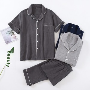 Tuta da <span class=keywords><strong>uomo</strong></span> Casual per la casa <span class=keywords><strong>pigiama</strong></span> a <span class=keywords><strong>maniche</strong></span> <span class=keywords><strong>corte</strong></span> 100% cotone traspirante crêpe stile semplice - Product Image 2