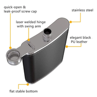 Gourde à alcool portable en cuir PU noir 8OZ, flacons à whisky en acier inoxydable, bouteilles à vin de voyage en plein air, pot