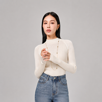22387 Pull en tricot élégant coréen en soie de mûrier soyeuse, col semi-montant, en laine aux couleurs riches, coupe ajustée, chaud, pour le quotidien