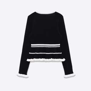 Pull en maille tricoté chic rétro à col carré et coutures, nouvelle collection automne 2025 pour femme, 100 % polyester, manches longues - Product Image 2