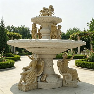 <span class=keywords><strong>Fontaine</strong></span> <span class=keywords><strong>murale</strong></span> en marbre beige naturel européen, relief floral sculpté à la main, élément aquatique pour cour, taille personnalisable - Product Image 2
