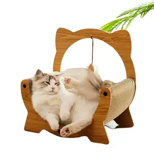 MOWE LOVE Model khusus 3-in-1 tempat tidur santai kardus papan goresan kucing dengan sandaran kucing kotak bola gantung dan Area bermain
