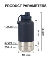 Bouteille d'eau portable carrée pour chien, 32oz et 64oz, en acier inoxydable isolé, avec gamelles intégrées, anti-fuite, pour l'hydratation des animaux de compagnie en voyage