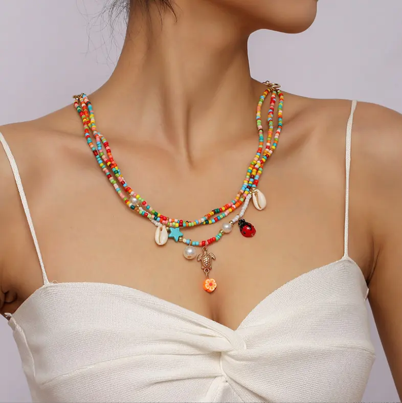 Collier bohème avec coquillages perlés colorés pour femmes, fait à la main, nouvelle collection