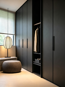 Système de <span class=keywords><strong>dressing</strong></span> moderne de <span class=keywords><strong>luxe</strong></span> XINGRUO, armoire noire avec niche ouverte pour suspension et présentoir à chaussures pour la maison - Product Image 2