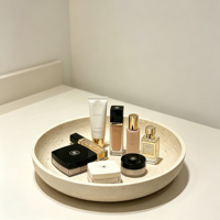 Plateau en résine de travertin beige Wabi Sabi, plat décoratif en pierre naturelle pour bijoux, parfums, bougies, plateau de rangement pour coiffeuse