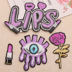 Atacado Custom Lantejoula Iron On Appliqued Patches Flor Arco Coração Esporte Moda Lantejoula Patches Para Jaquetas Vestuário T-Shirt - Product Image 6