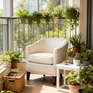 Hiện đại nâu da ghế bành bồn tắm ghế với rắn gỗ chân và cong tựa lưng cho phòng khách - Product Image 5