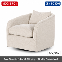 Fauteuil pivotant en tissu bouclé crème, fauteuil d'appoint rotatif à 360° avec base dissimulée et coussin décoratif pour salon, personnalisable OEM ODM