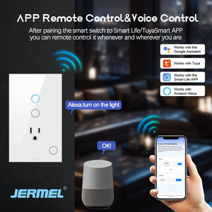 <span class=keywords><strong>Enchufe</strong></span> Eléctrico Inteligente JERMEL de Vidrio Templado, 1 <span class=keywords><strong>Enchufe</strong></span> Plano, 3 Interruptores, Control Inalámbrico por Wi-Fi Tuya, 16A, IP20, <span class=keywords><strong>Enchufe</strong></span> de Pared, Compatible con Google - Product Image 3