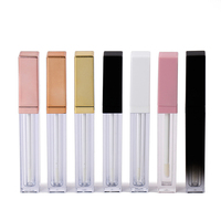 Conteneur vide à capuchon doré fin, tube transparent carré pour brillant à lèvres, avec applicateur, pièces