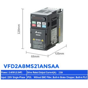 Variateur de fréquence Delta New Original MS300 Compact AC Drive VFD2A8MS21ANSAA 400W 220V monophasé IP20 pour pompes submersibles - Product Image 1