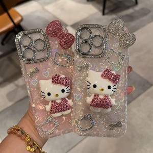 เคสโทรศัพท์มือถือลายการ์ตูนคิตตี้ 3 มิติ ประดับโบว์วิ้งๆ แบบเพชร สำหรับ iPhone 17 16 15 14 Pro Max น่ารัก ดีไซน์ IMD ระยิบระยับ ป้องกันการกระแทก - Product Image 1
