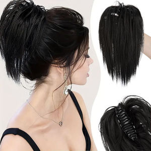 Perruque <span class=keywords><strong>chignon</strong></span> bouclé désordonné <span class=keywords><strong>avec</strong></span> pince à cheveux, <span class=keywords><strong>queue</strong></span> <span class=keywords><strong>de</strong></span> <span class=keywords><strong>cheval</strong></span> droite et anneau, pour le commerce extérieur, vente en gros - Product Image 1