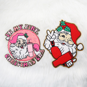 Customizable Chenille Iron-On Patches High Quality Christmas Embroidered Patch with Glitter Heart Flower Shape for Clothing Hat - Product Image 2