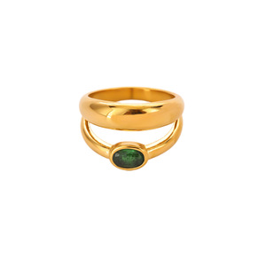 Bague en acier inoxydable en forme de cœur incrustée de zircon vert, plaquée or 18 carats, empilable, pour femme - Product Image 6